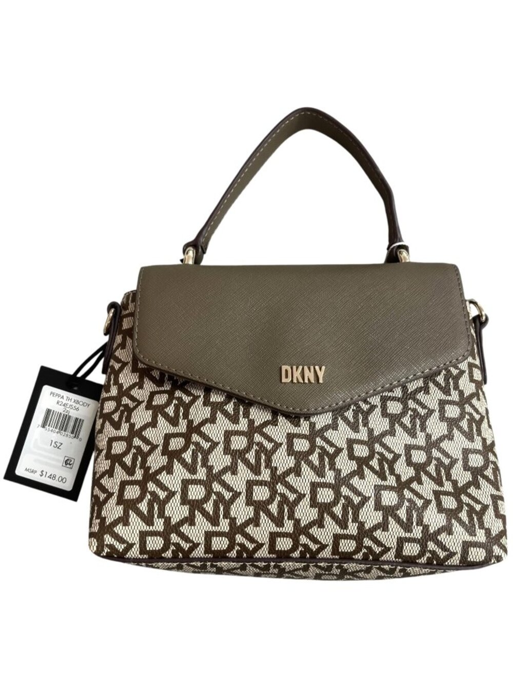 DKNY Monogram Crossbody Bag With Adjustable Strap Brown & Beige NWT